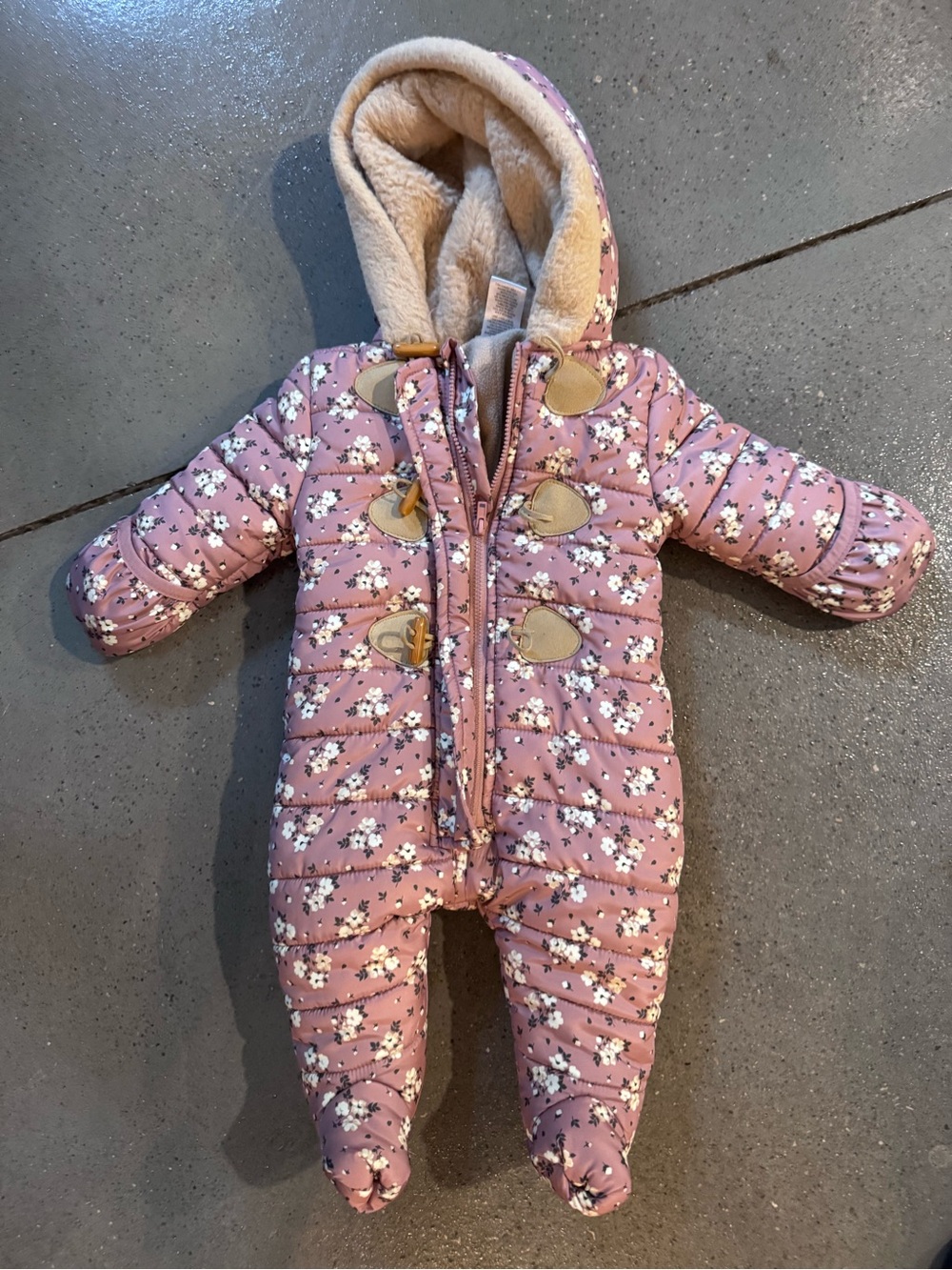Nicole Miller Floral Baby Jacket with Beige Faux Fur Lining
